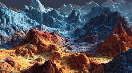modern futuristic digital terrain with crystalline peaks