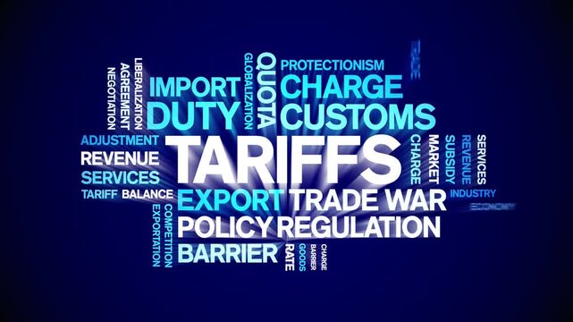Tariffs animated word cloud-text design animation tag kinetic typography seamless loop.