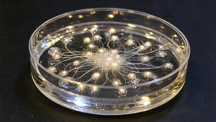 Stunning illuminated biological structure in petri dish, representing scientific innovation, modern research, and creative concepts
