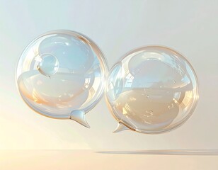 Two transparent speech bubbles floating with reflections and a soft gradient