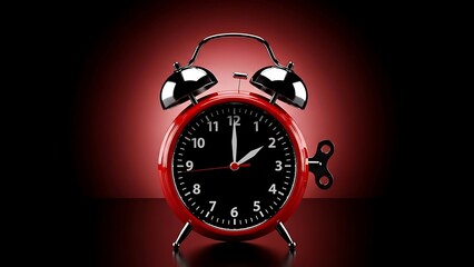 Retro wind up alarm clock showing early morning time with dramatic light