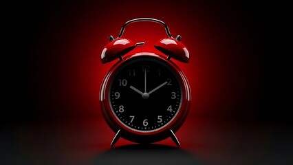Shiny red alarm clock face in shadow with dark red backdrop