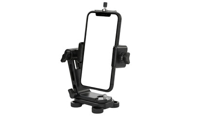 Black smartphone holder mount with adjustable arms isolated on transparent background