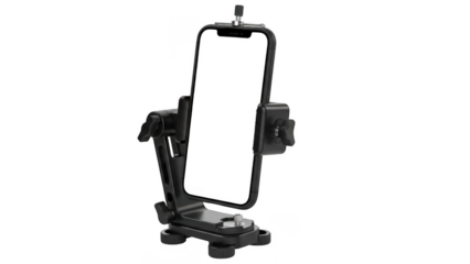 Black smartphone holder mount with adjustable arms isolated on transparent background