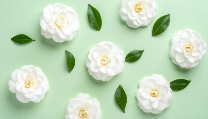 白色の椿の花と葉