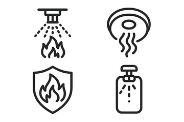 Fire safety and protection line icons