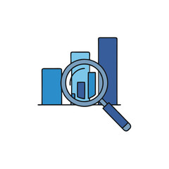 Data analysis and financial statistics business chart with magnifying glass icon
