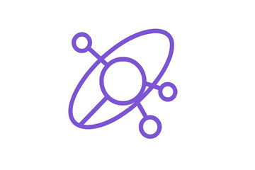 Abstract purple atomic structure on a grey gradient background