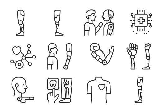 Bionics and Prosthetics Line Icons Set