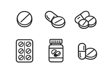 Collection of stylized medicine and pill icons