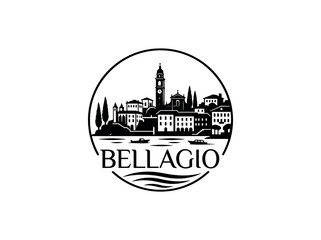 Obraz premium Bellagio city of Italy skyline emblem with landmarks
