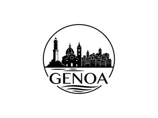 Obraz premium Genoa city of Italy skyline emblem with landmarks