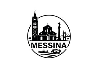 Obraz premium Messina city of Italy skyline emblem with landmarks