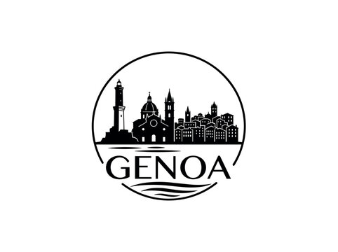 Genoa city of Italy skyline emblem with landmarks