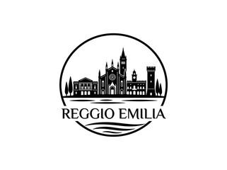 Fototapeta premium Reggio Emilia city of Italy skyline emblem with landmarks