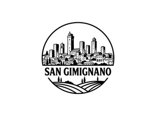 Fototapeta premium San Gimignano city of Italy skyline emblem with landmarks