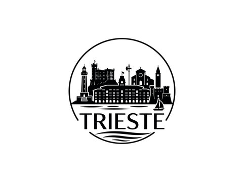 Trieste city of Italy skyline emblem with landmarks