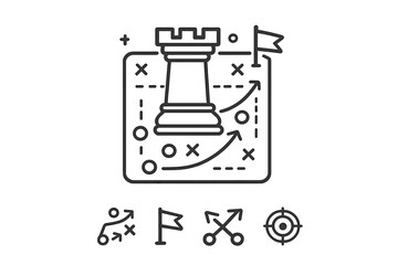 Chess Strategy Icon with Rook and Game Plan