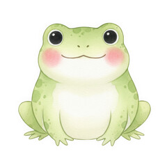Adorable Green Frog Watercolor Character Illustration, Cute Smiling Toad with Rosy Cheeks for Kids Art