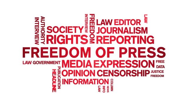 Freedom of Press animated word cloud-text design animation tag kinetic typography seamless loop.