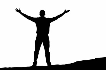 man with arms raised silhouette vector, Silhouette of a man with arms outstretched on a rocky surface Vector 