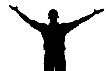 man with arms raised silhouette vector, Silhouette of a man with arms outstretched on a rocky surface Vector 