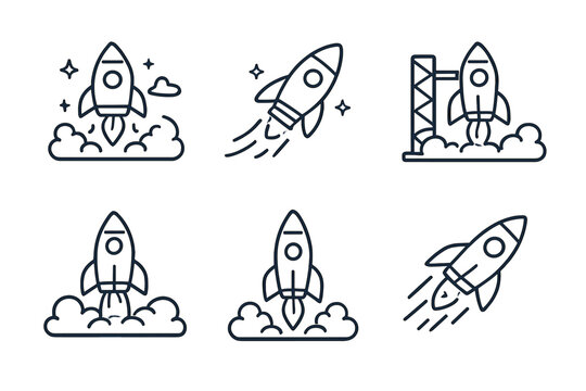 Rocket launch icon set