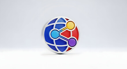 Title: 3D Global Social Network Icon — People in Globe Grid
