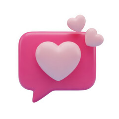 3D Rendered Social Media Love Notification Chat Bubble with Pink Hearts Isolated on White
