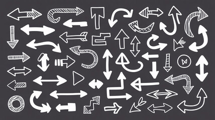 Hand drawn white arrows on dark background for design