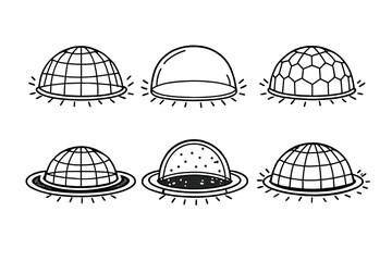 Six different geodesic domes and domed structures in a graphic style © Mark