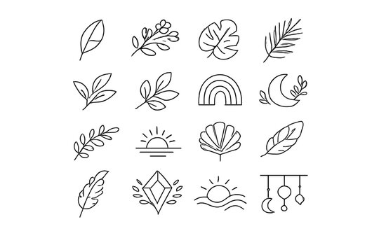 Collection of celestial and nature-inspired line art icons