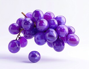 A bunch of vibrant purple grapes on a stem against a white backdrop