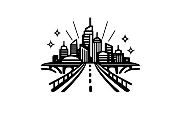 Fototapeta premium Futuristic city skyline illustration with road leading to it