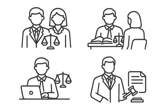 Law and justice icons on a dark background - Powered by Adobe