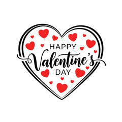 Happy Valentine's Day Elegant Hand Drawn Lettering Inside a Heart Shape with Red Hearts Decoration Isolated on White