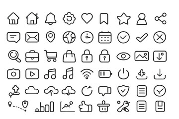 Fototapeta premium Collection of white line icons on a gradient background