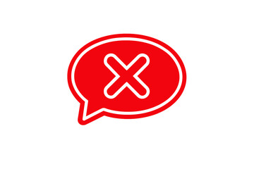 Fototapeta premium Red chat bubble with white X symbol and glowing outline
