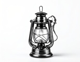 Polished, vintage oil lamp with clear glass and metallic finish