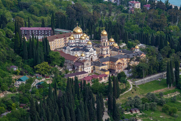 Top view of the New Athos Monastery on a May day. Abkhazia