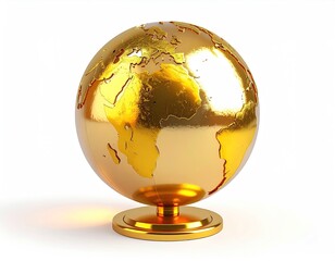 A gleaming gold globe, perched on a matching pedestal, against white