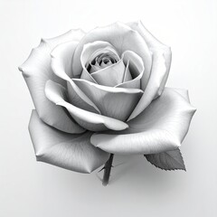 Grayscale studio shot of a perfectly bloomed rose, centered