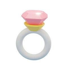 3D Stylized Engagement Ring with a Large Pink Gemstone and White Band, Romantic Proposal and Marriage Concept Illustration