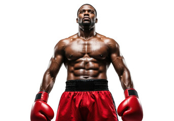 Boxer with red shorts and gloves isolated on transparent background