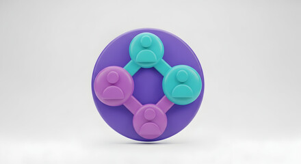 Title: 3D Social Circle Wheel Icon — Interconnected Nodes in Circle
