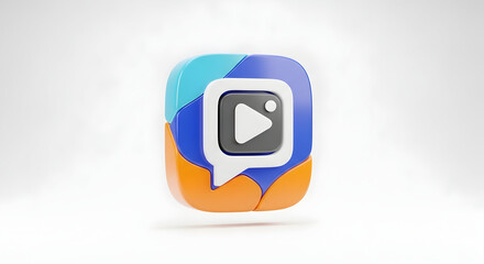 Title: 3D Video Messenger Icon — Square with Play Button Overlay
