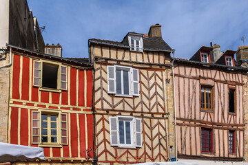 Fototapeta premium Street with historical half-timbered house in Vannes, France