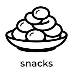 Minimalist Black and White Line Art Icon of a Bowl Filled with Delicious Round Snacks