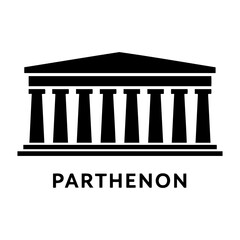 Minimalist black and white vector icon of the ancient Greek Parthenon temple with text label.