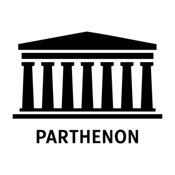Minimalist black and white vector icon of the ancient Greek Parthenon temple for history travel.